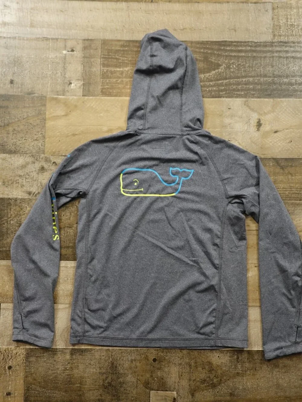 Vineyard Vines Performance Hoodie Youth Size 7 Gray Whale Logo Athletic